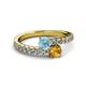 2 - Delise 5.00mm Round Aquamarine and Citrine with Side Diamonds Bypass Ring 