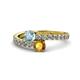 1 - Delise 5.00mm Round Aquamarine and Citrine with Side Diamonds Bypass Ring 
