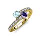 3 - Delise 5.00mm Round Aquamarine and Iolite with Side Diamonds Bypass Ring 