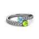 2 - Delise 5.00mm Round Aquamarine and Peridot with Side Diamonds Bypass Ring 