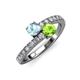 3 - Delise 5.00mm Round Aquamarine and Peridot with Side Diamonds Bypass Ring 