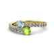1 - Delise 5.00mm Round Aquamarine and Peridot with Side Diamonds Bypass Ring 