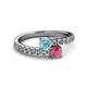 2 - Delise 5.00mm Round Aquamarine and Rhodolite Garnet with Side Diamonds Bypass Ring 
