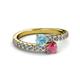 2 - Delise 5.00mm Round Aquamarine and Rhodolite Garnet with Side Diamonds Bypass Ring 