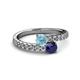 2 - Delise 5.00mm Round Aquamarine and Blue Sapphire with Side Diamonds Bypass Ring 