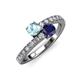 3 - Delise 5.00mm Round Aquamarine and Blue Sapphire with Side Diamonds Bypass Ring 