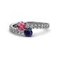 1 - Delise 5.00mm Round Pink Tourmaline and Blue Sapphire with Side Diamonds Bypass Ring 