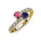 3 - Delise 5.00mm Round Pink Tourmaline and Blue Sapphire with Side Diamonds Bypass Ring 
