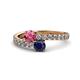 1 - Delise 5.00mm Round Pink Tourmaline and Blue Sapphire with Side Diamonds Bypass Ring 