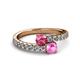 2 - Delise 5.00mm Round Pink Tourmaline and Pink Sapphire with Side Diamonds Bypass Ring 