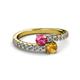 2 - Delise 5.00mm Round Pink Tourmaline and Citrine with Side Diamonds Bypass Ring 