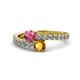 1 - Delise 5.00mm Round Pink Tourmaline and Citrine with Side Diamonds Bypass Ring 