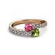 2 - Delise 5.00mm Round Pink Tourmaline and Peridot with Side Diamonds Bypass Ring 