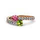 1 - Delise 5.00mm Round Pink Tourmaline and Peridot with Side Diamonds Bypass Ring 