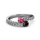 2 - Delise 5.00mm Round Pink Tourmaline and Red Garnet with Side Diamonds Bypass Ring 