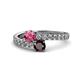 1 - Delise 5.00mm Round Pink Tourmaline and Red Garnet with Side Diamonds Bypass Ring 