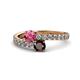 1 - Delise 5.00mm Round Pink Tourmaline and Red Garnet with Side Diamonds Bypass Ring 