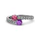 1 - Delise 5.00mm Round Pink Tourmaline and Amethyst with Side Diamonds Bypass Ring 