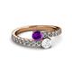 2 - Delise 5.00mm Round Amethyst and White Sapphire with Side Diamonds Bypass Ring 