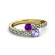2 - Delise 5.00mm Round Amethyst and Tanzanite with Side Diamonds Bypass Ring 