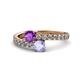 1 - Delise 5.00mm Round Amethyst and Tanzanite with Side Diamonds Bypass Ring 