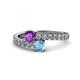 1 - Delise 5.00mm Round Amethyst and Blue Topaz with Side Diamonds Bypass Ring 