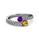 2 - Delise 5.00mm Round Amethyst and Citrine with Side Diamonds Bypass Ring 