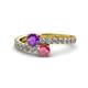 1 - Delise 5.00mm Round Amethyst and Rhodolite Garnet with Side Diamonds Bypass Ring 