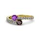 1 - Delise 5.00mm Round Amethyst and Red Garnet with Side Diamonds Bypass Ring 