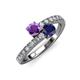 3 - Delise 5.00mm Round Amethyst and Blue Sapphire with Side Diamonds Bypass Ring 