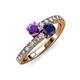 3 - Delise 5.00mm Round Amethyst and Blue Sapphire with Side Diamonds Bypass Ring 