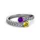 2 - Delise 5.00mm Round Amethyst and Yellow Sapphire with Side Diamonds Bypass Ring 