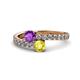 1 - Delise 5.00mm Round Amethyst and Yellow Sapphire with Side Diamonds Bypass Ring 