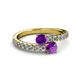 2 - Delise 5.00mm Round Amethyst with Side Diamonds Bypass Ring 