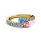 2 - Delise 5.00mm Round Blue Topaz and Pink Tourmaline with Side Diamonds Bypass Ring 