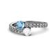 1 - Delise 5.00mm Round Blue Topaz and White Sapphire with Side Diamonds Bypass Ring 