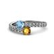 1 - Delise 5.00mm Round Blue Topaz and Citrine with Side Diamonds Bypass Ring 
