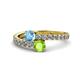 1 - Delise 5.00mm Round Blue Topaz and Peridot with Side Diamonds Bypass Ring 