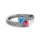 2 - Delise 5.00mm Round Blue Topaz and Rhodolite Garnet with Side Diamonds Bypass Ring 
