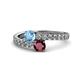 1 - Delise 5.00mm Round Blue Topaz and Ruby with Side Diamonds Bypass Ring 