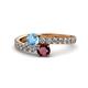 1 - Delise 5.00mm Round Blue Topaz and Ruby with Side Diamonds Bypass Ring 