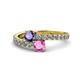 1 - Delise 5.00mm Round Iolite and Pink Sapphire with Side Diamonds Bypass Ring 