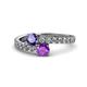 1 - Delise 5.00mm Round Iolite and Amethyst with Side Diamonds Bypass Ring 