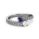 2 - Delise 5.00mm Round Iolite and White Sapphire with Side Diamonds Bypass Ring 