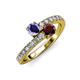 3 - Delise 5.00mm Round Iolite and Red Garnet with Side Diamonds Bypass Ring 