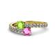1 - Delise 5.00mm Round Peridot and Pink Sapphire with Side Diamonds Bypass Ring 