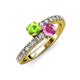 3 - Delise 5.00mm Round Peridot and Pink Sapphire with Side Diamonds Bypass Ring 
