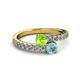 2 - Delise 5.00mm Round Peridot and Aquamarine with Side Diamonds Bypass Ring 