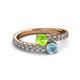 2 - Delise 5.00mm Round Peridot and Aquamarine with Side Diamonds Bypass Ring 