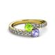 2 - Delise 5.00mm Round Peridot and Tanzanite with Side Diamonds Bypass Ring 